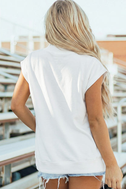 Racing Red Solid Color High Neck Cap Sleeve Loose Top