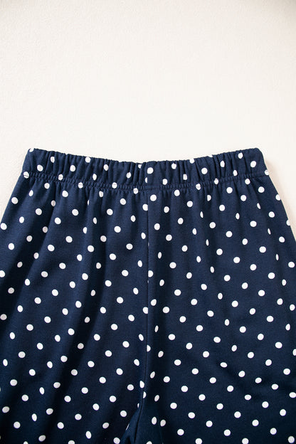 Brown Polka Dot Drawstring Wide Leg Long Sleeve Top Pant Set