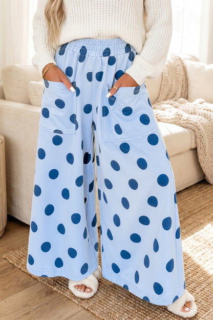 Khaki Polka Dot Wide Leg Elastic Waist Casual Pants